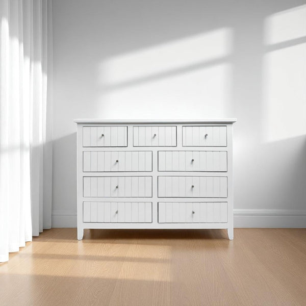 Cómoda Aval Ranurada de 9 cajones en acabado blanco mate