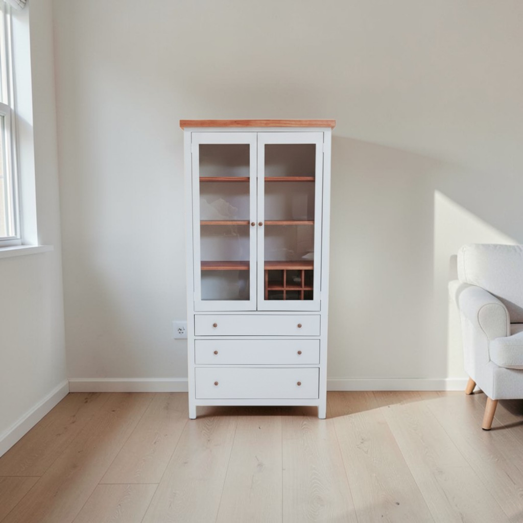 Vitrina para Copas con cajones, estantes de Vidrio y botellero | Tamaño M modelo Deluxe