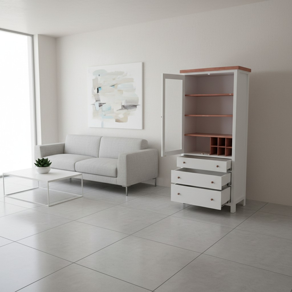 Vitrina para Copas con cajones, estantes de Vidrio y botellero | Tamaño M modelo Deluxe