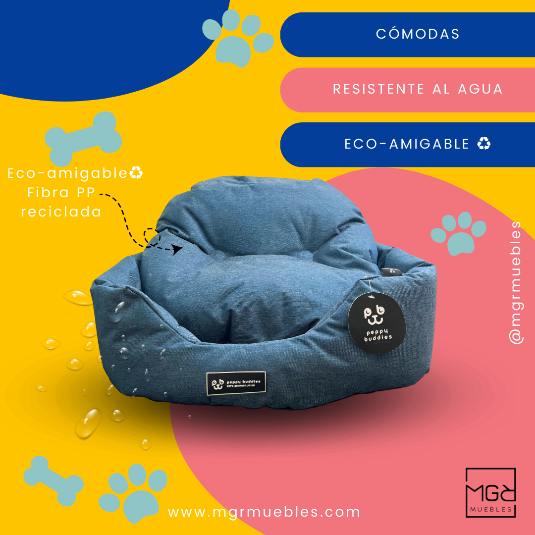 Cama para mascotas perros y gatos tela impermeable talla S color azul.