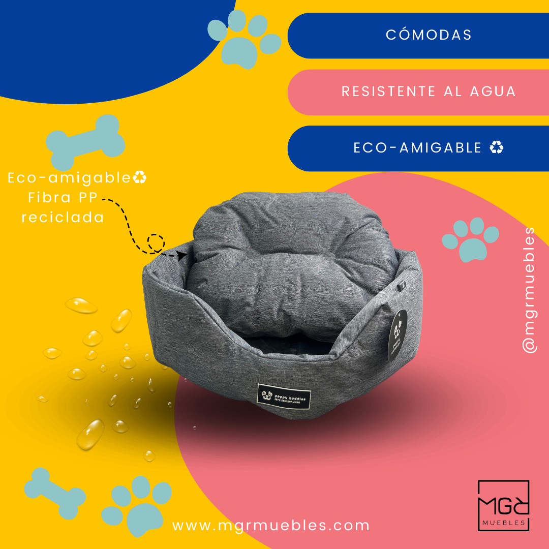 Cama para mascota perros y gatos impermeable talla S color gris.