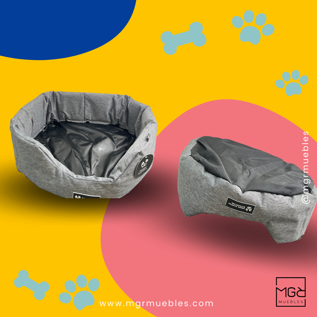 Cama para mascota perros y gatos impermeable talla S color gris.