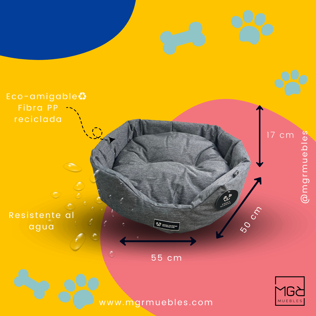 Cama para mascota perros y gatos impermeable talla S color gris.