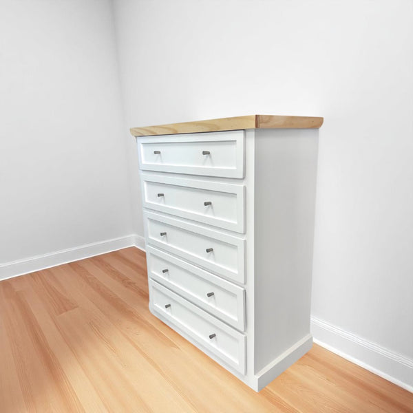 Cómoda de Madera Blanca con 5 Cajones y Riel Telescópico – Modelo Comodín | MGR Muebles