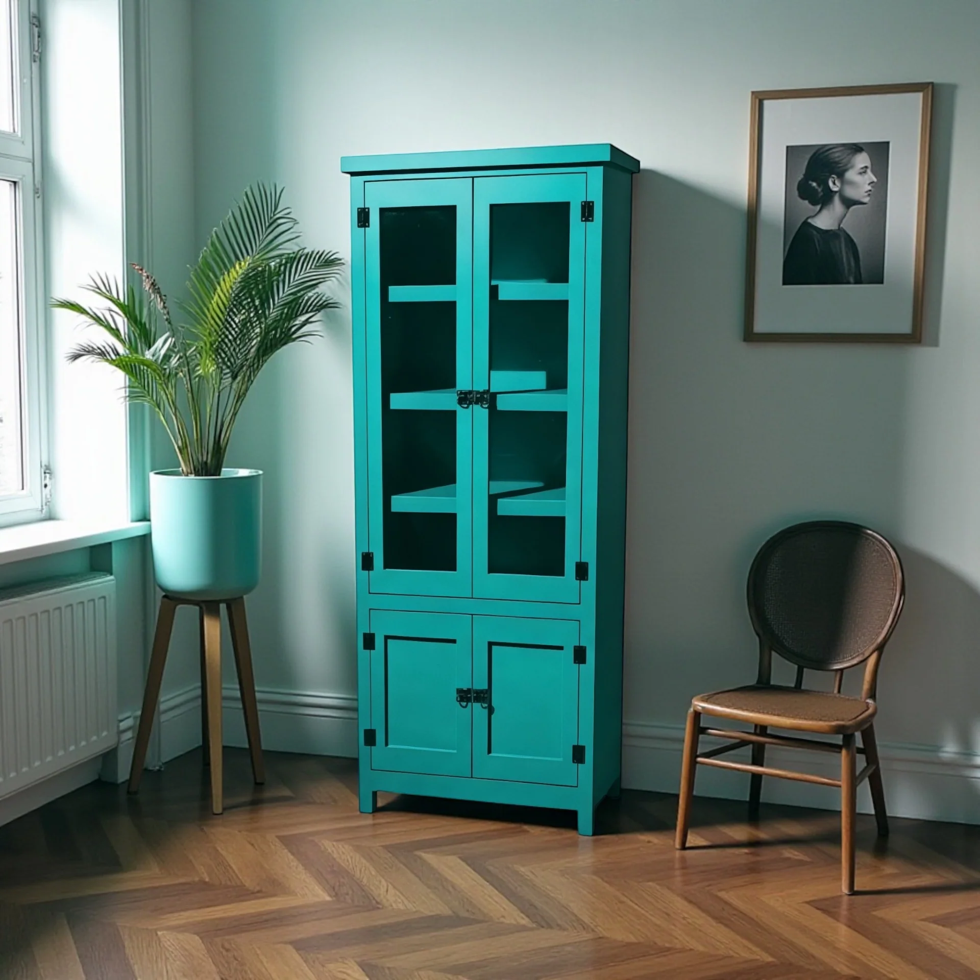 Vitrina de Madera de Pino con Estantes de Vidrio y Cajones | MGR Muebles