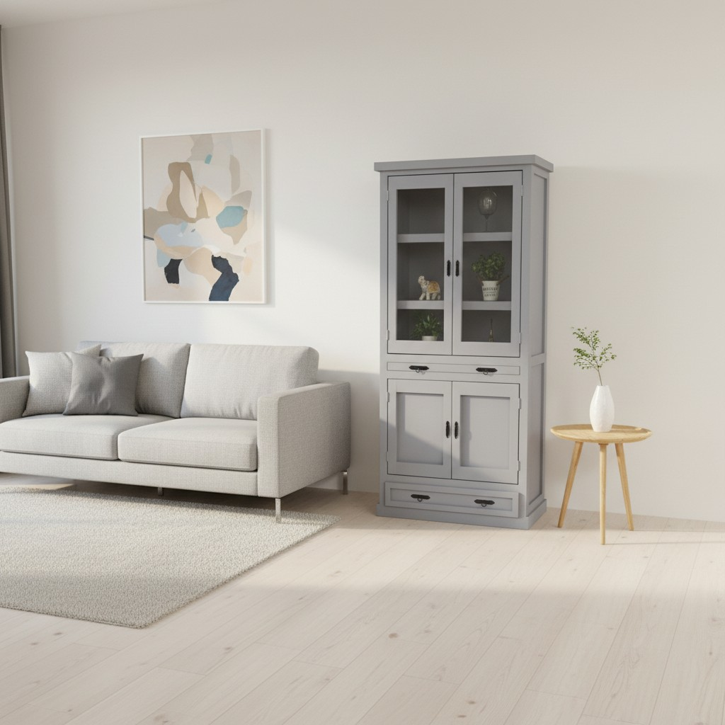 Vitrina para Copas con Estantes de Vidrio , Cajón y bandeja para servir - | MGR Muebles