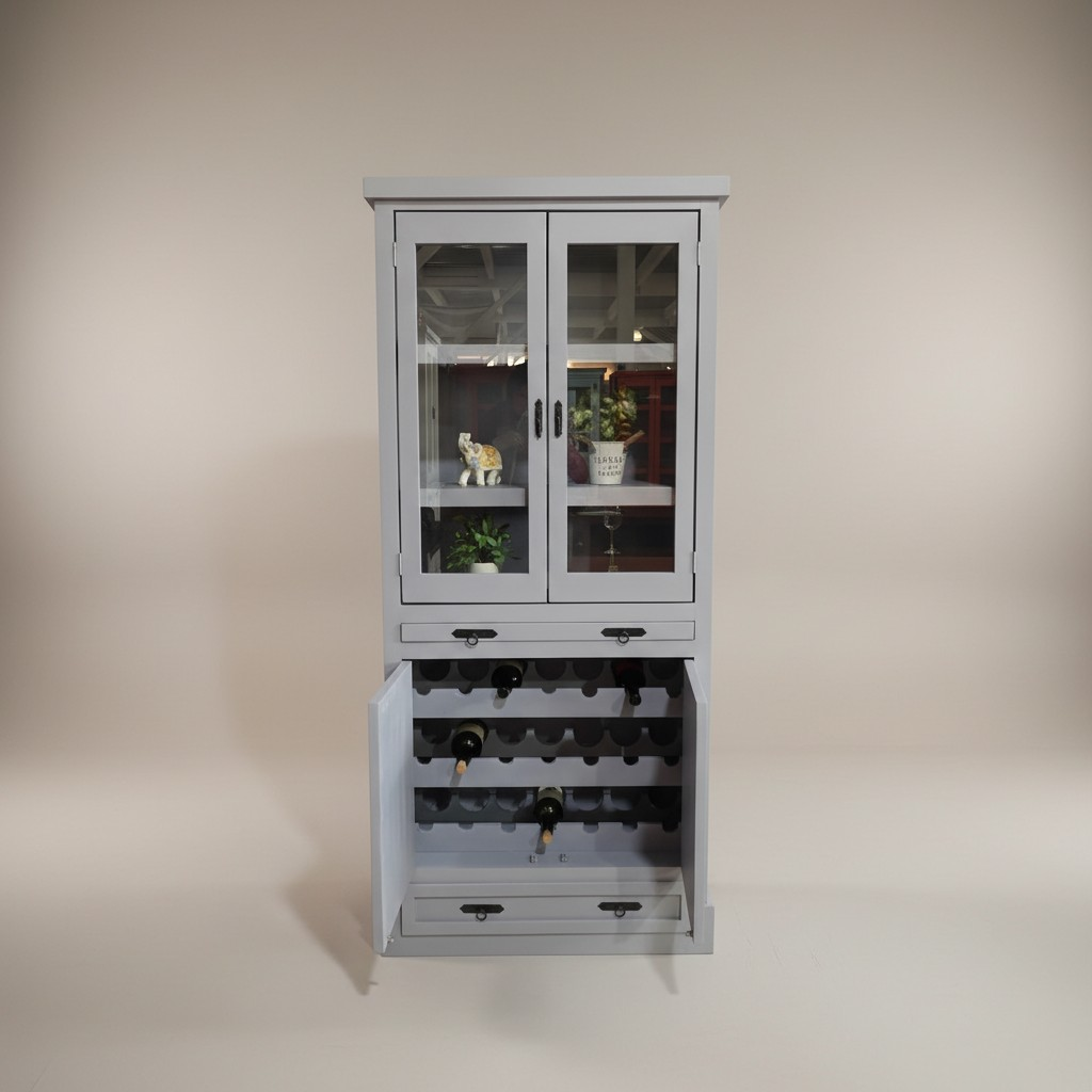 Vitrina para Copas con Estantes de Vidrio , Cajón y bandeja para servir - | MGR Muebles