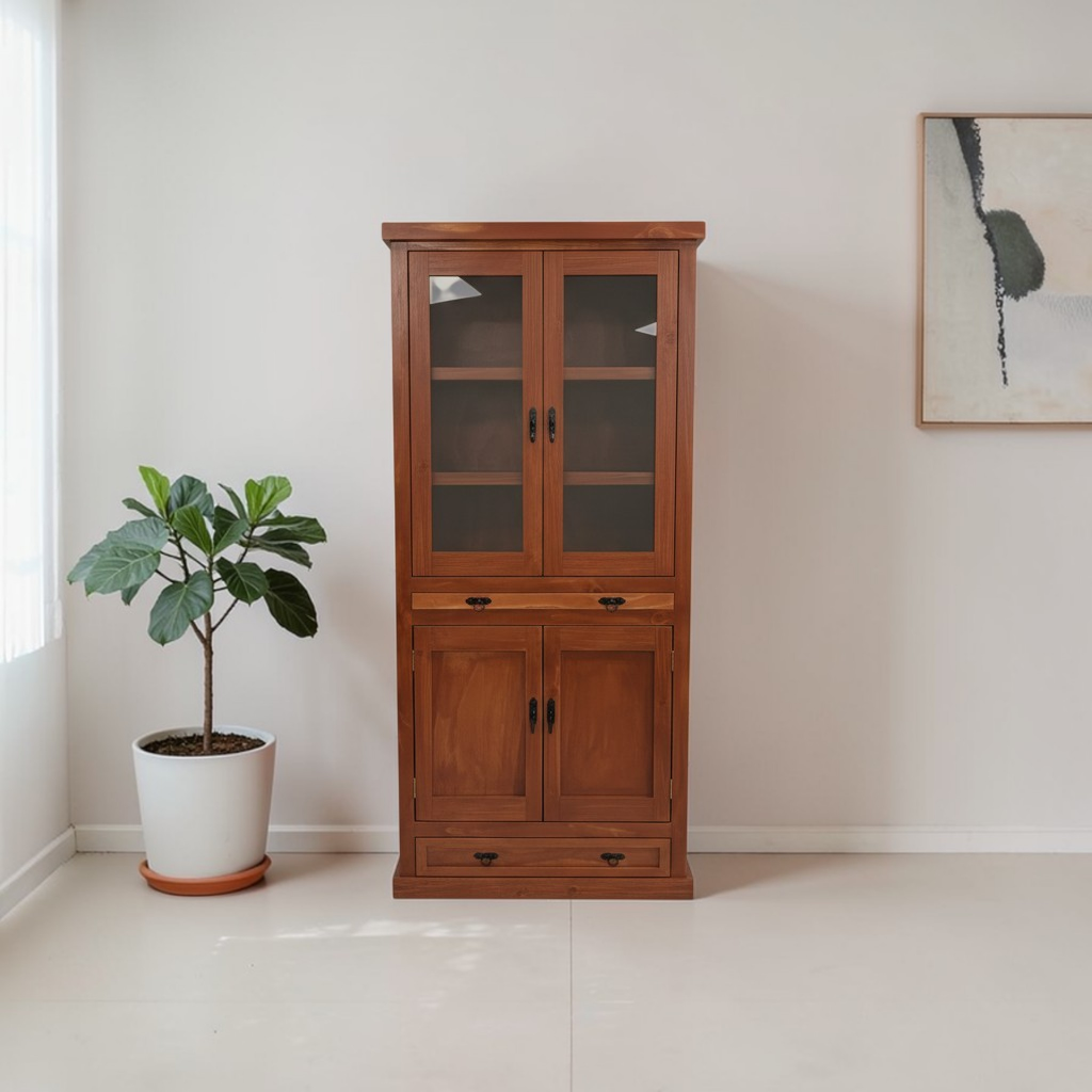 Vitrina para Copas con Estantes de Vidrio , Cajón y bandeja para servir - | MGR Muebles