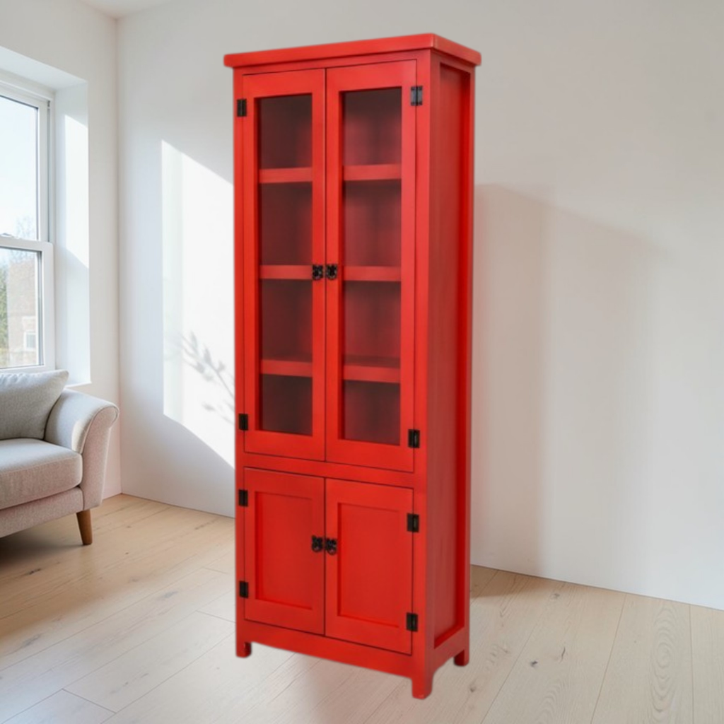 Vitrina de Madera de Pino con Estantes de Vidrio y Cajones | MGR Muebles