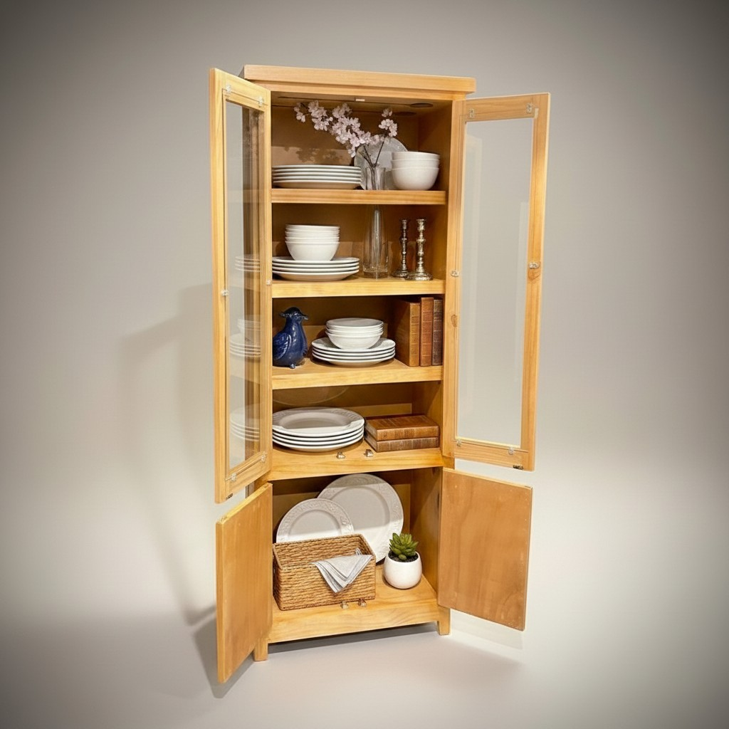 Vitrina de Madera de Pino con Estantes de Vidrio y Cajones | MGR Muebles