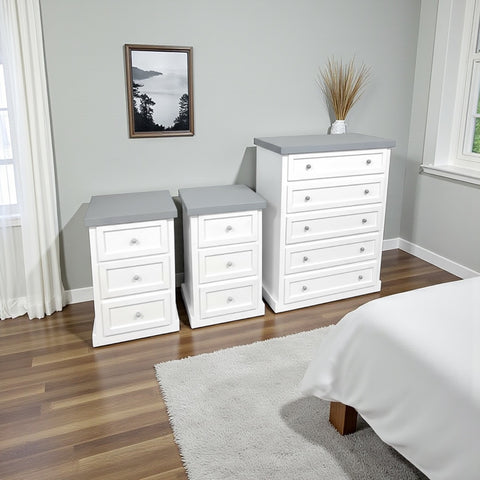 Set Comodín de madera · Cómoda de 5 cajones + 2 veladores | MGR Muebles