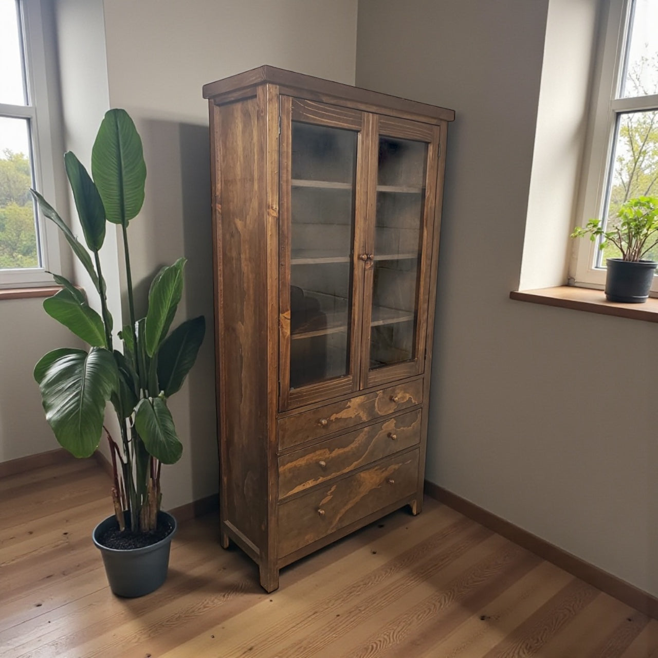 Vitrina para Copas con Estantes de Vidrio y Cajones - Modelo M | MGR Muebles