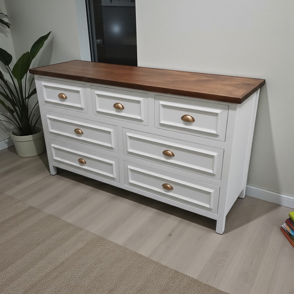 Cómoda Aval Deluxe de 7 Cajones | Estilo Rústico y Funcionalidad Moderna para tu Dormitorio