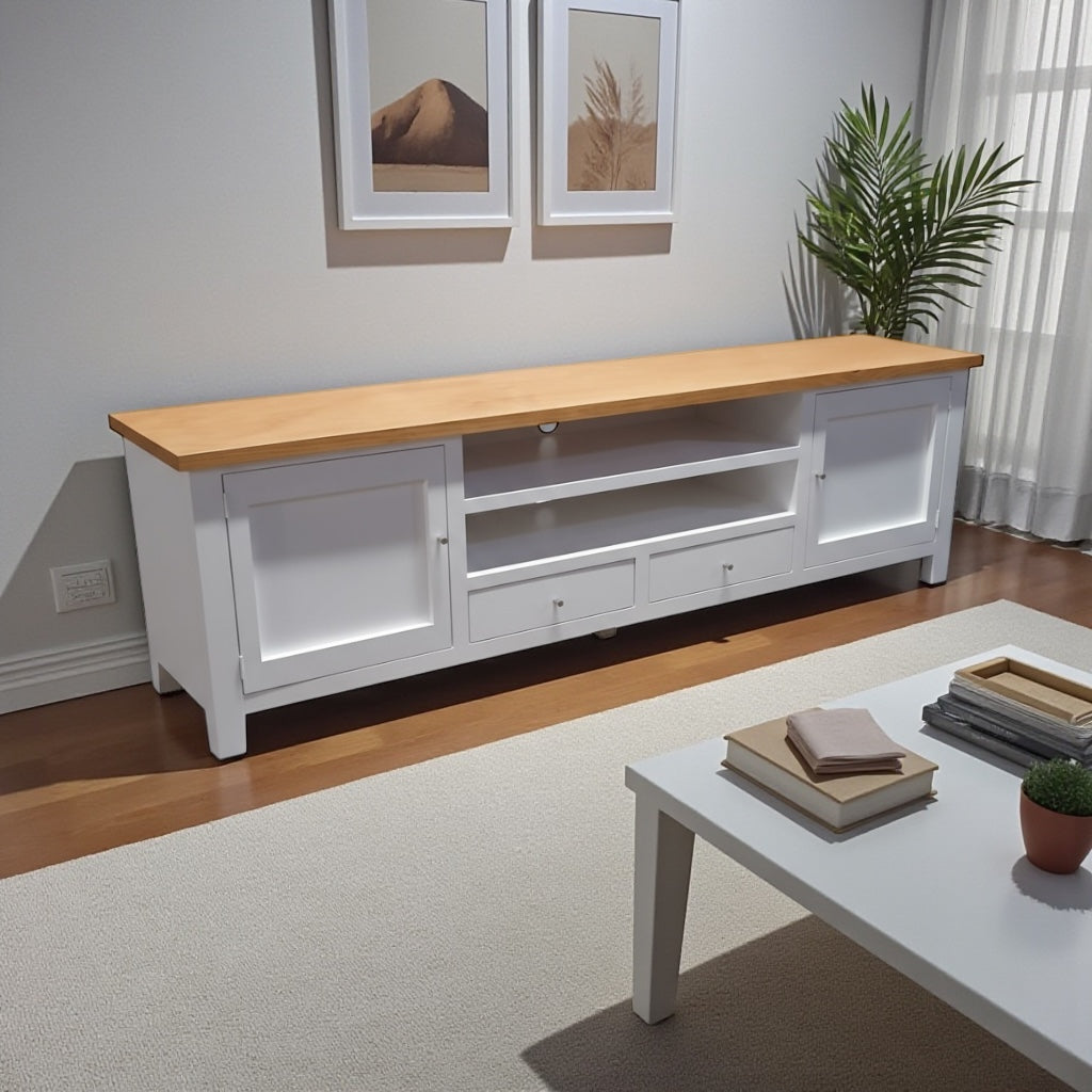 Rack para TV 150 cm Blanco de Madera de Pino – Modelo Rustic Elegance | MGR Muebles