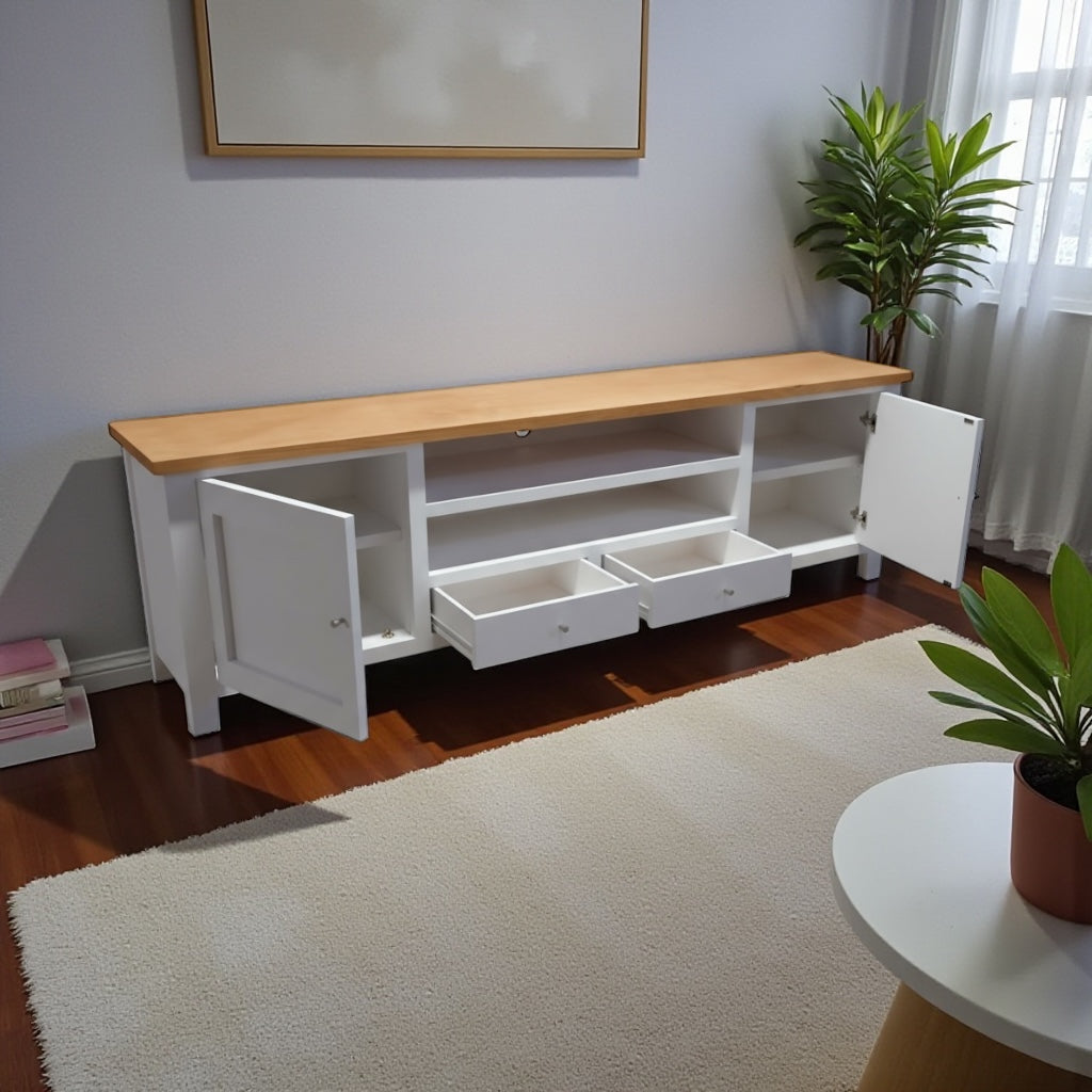 Rack para TV 150 cm Blanco de Madera de Pino – Modelo Rustic Elegance | MGR Muebles