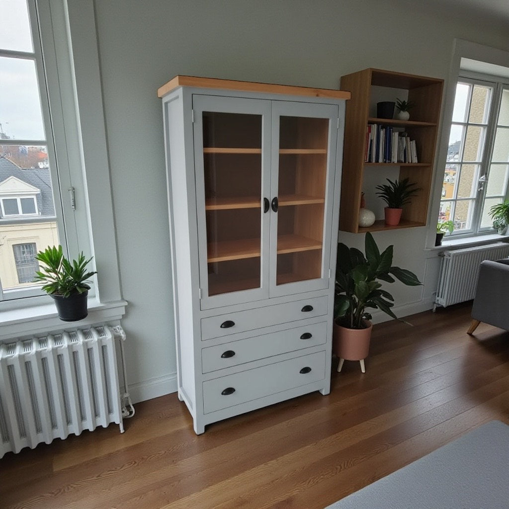 Vitrina para Copas con Estantes de Vidrio y Cajones - Modelo M | MGR Muebles