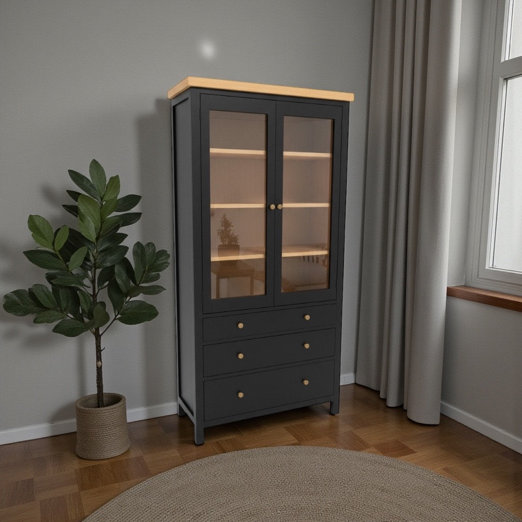 Vitrina para Copas con Estantes de Vidrio y Cajones - Modelo M | MGR Muebles