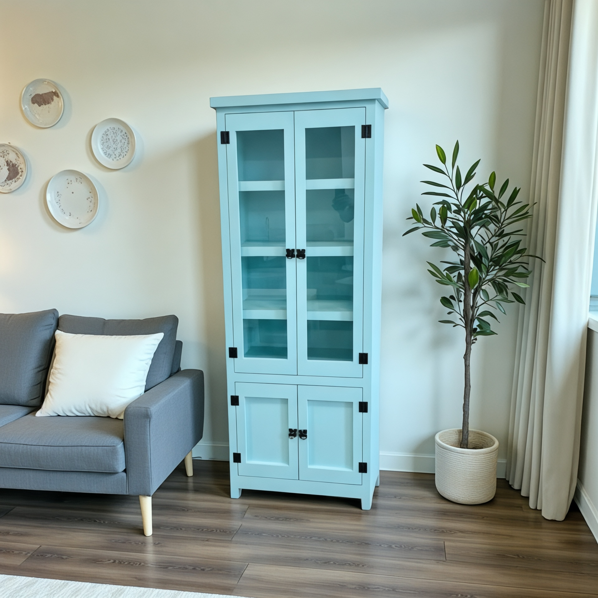 Vitrina de Madera de Pino con Estantes de Vidrio y Cajones | MGR Muebles