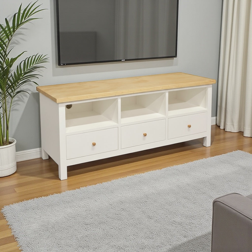 Rack de TV de Madera Blanca con Cajones – Modelo Florencia 130×40×55 | MGR Muebles