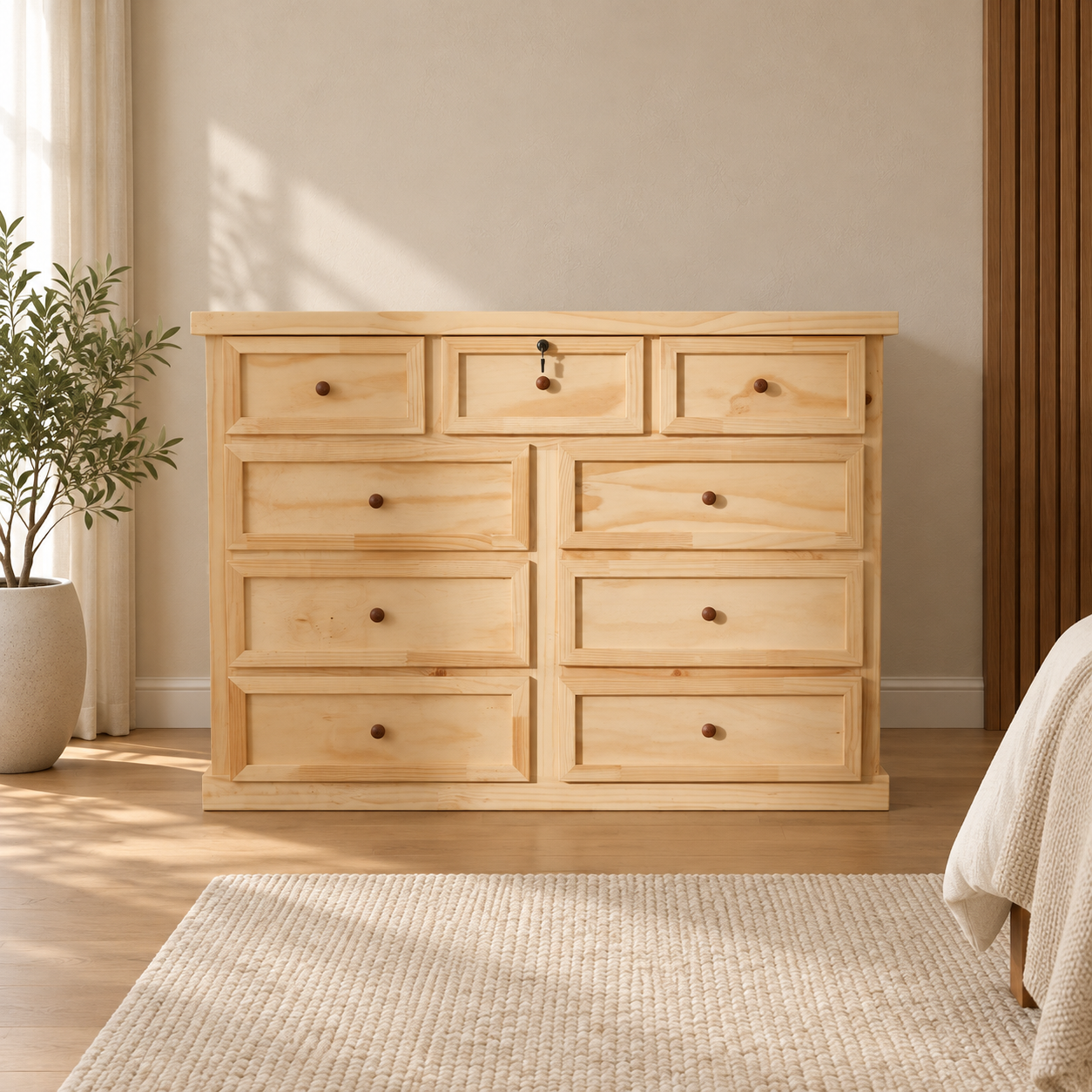 Comoda de madera 9 cajones modelo Aval Premium — fotografía ambientada