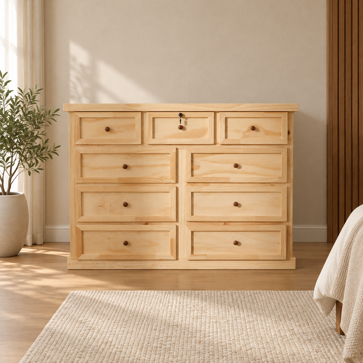 Comoda de madera 9 cajones modelo Aval Premium — fotografía ambientada