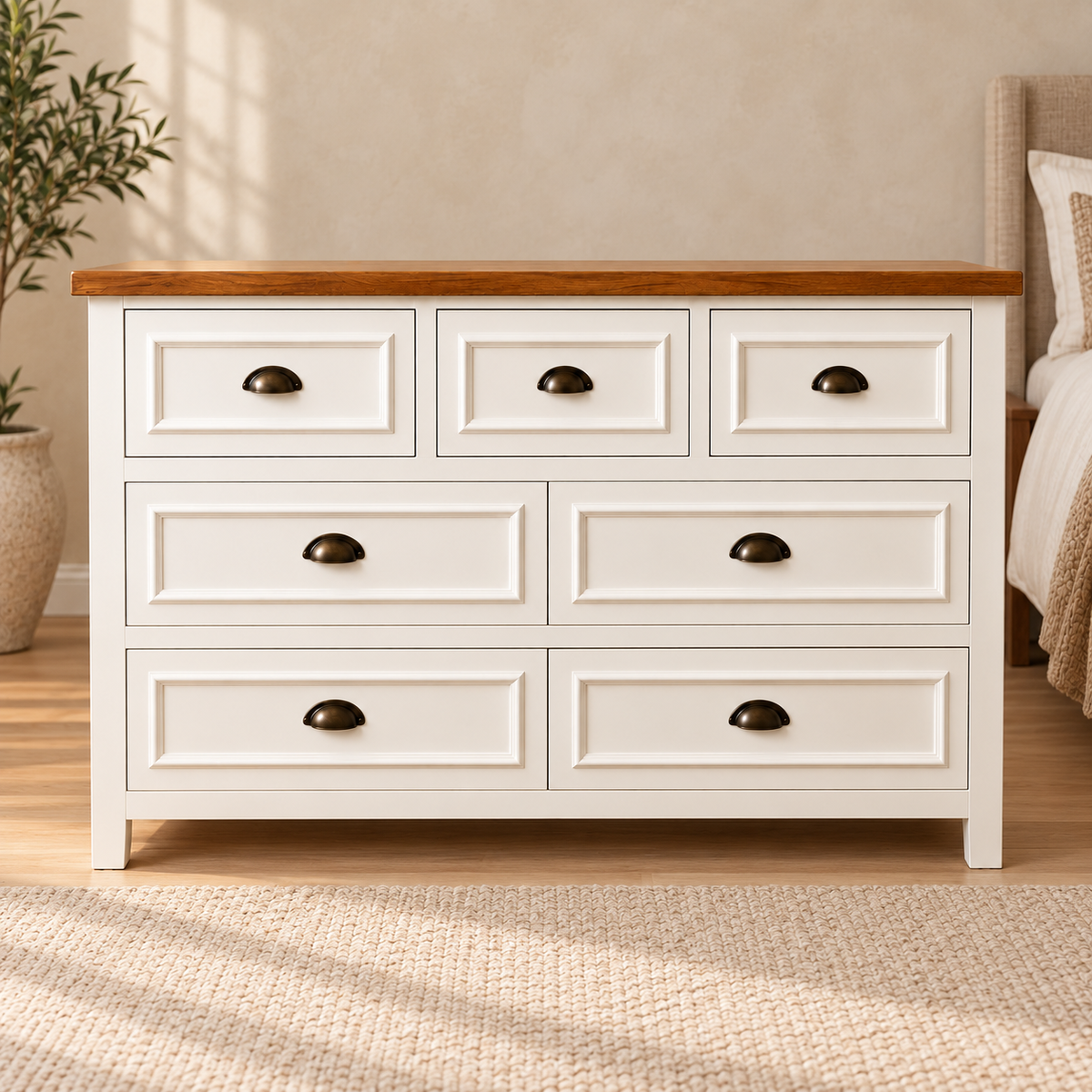 Cómoda Aval Deluxe de madera · 7 cajones | MGR Muebles — fotografía ambientada