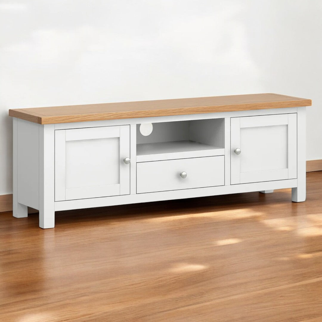 Rack para TV Ludovic de 140 cm en Madera de Pino Lacado con Estantes y Cajón | MGR Muebles