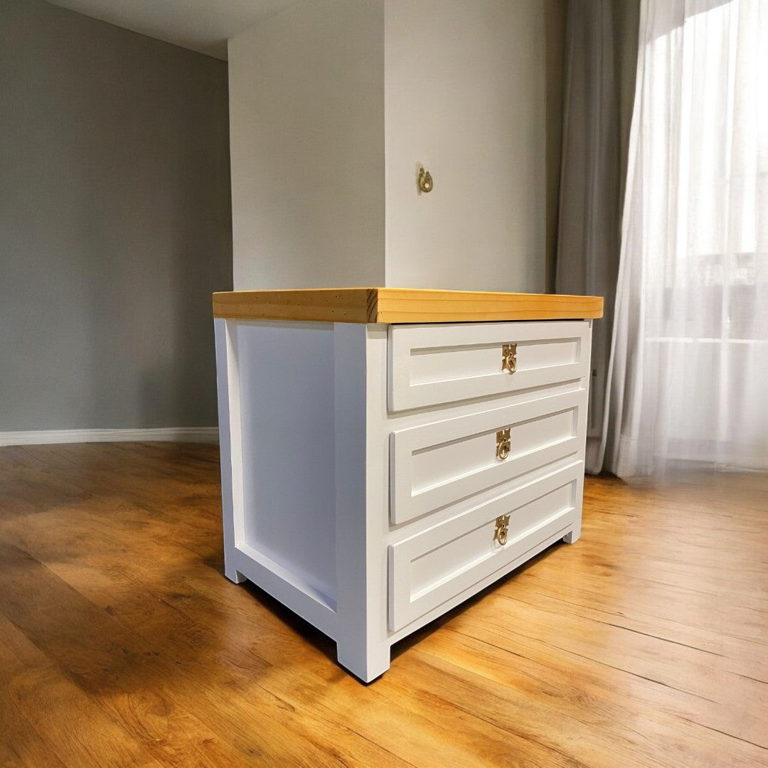 Vista lateral del Velador Aval Deluxe con detalles metálicos
