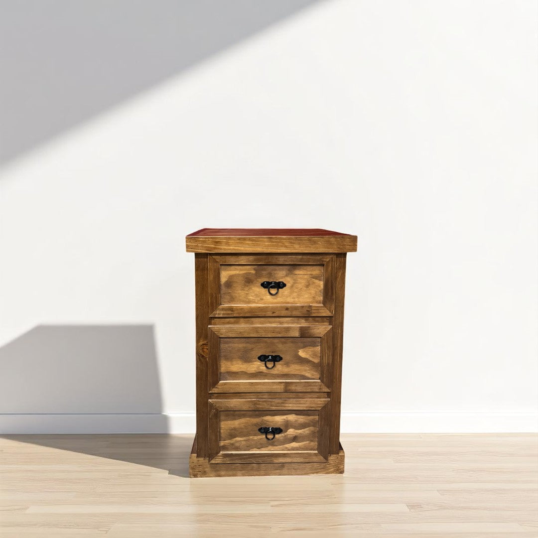 Velador lateral de madera café con diseño rústico