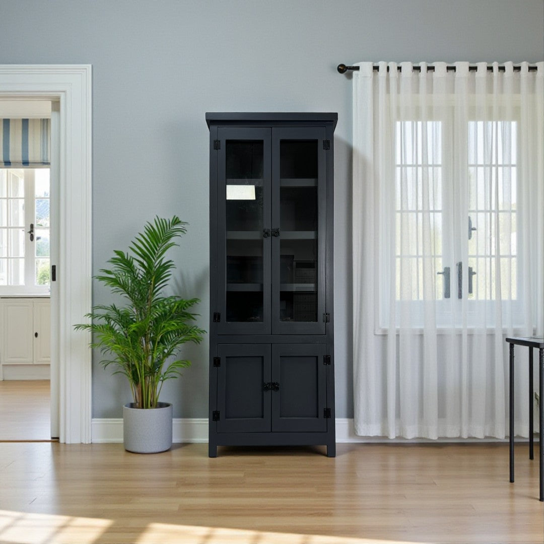 Vitrina de Madera de Pino con Estantes de Vidrio y Cajones | MGR Muebles